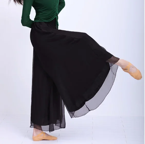 กางเกงซ้อมเต้นบัลเลต์ของผู้หญิงกางเกงวิ่งเล่นโยคะกางเกงขาม้ากางเกงขายาวคลาสสิคหลวมผ้าชีฟองทรงฮาเร็ม