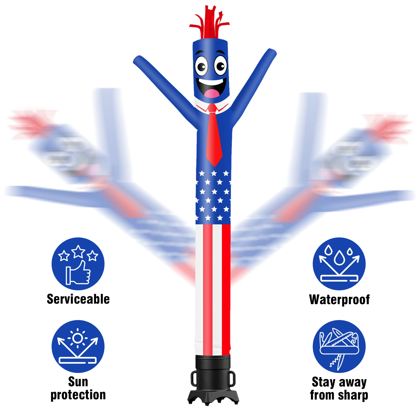 6/10/15/20FT Tall Inflatable American Flag Dancing Guy for Outdoor Decoration Advertising(Blower Not Included)