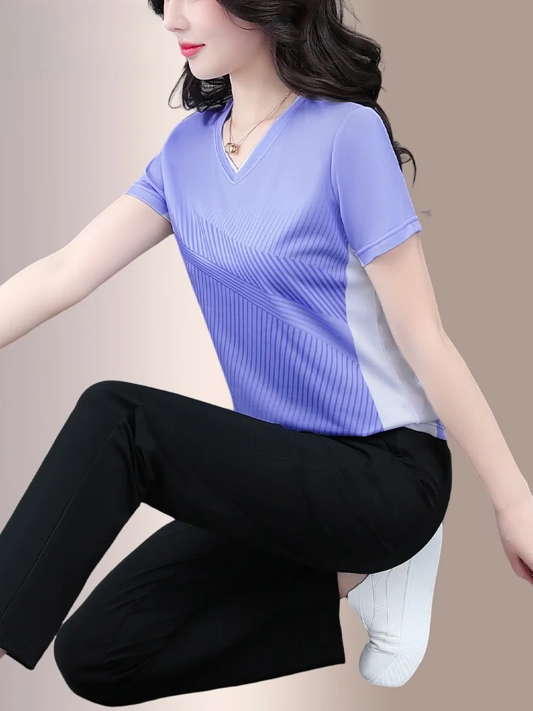 

TUCANO 2026 New Women's Qui Dry Sports Ice Silk Thin Running Fitn Two Piece Set V Ne ort Sve Long Pants