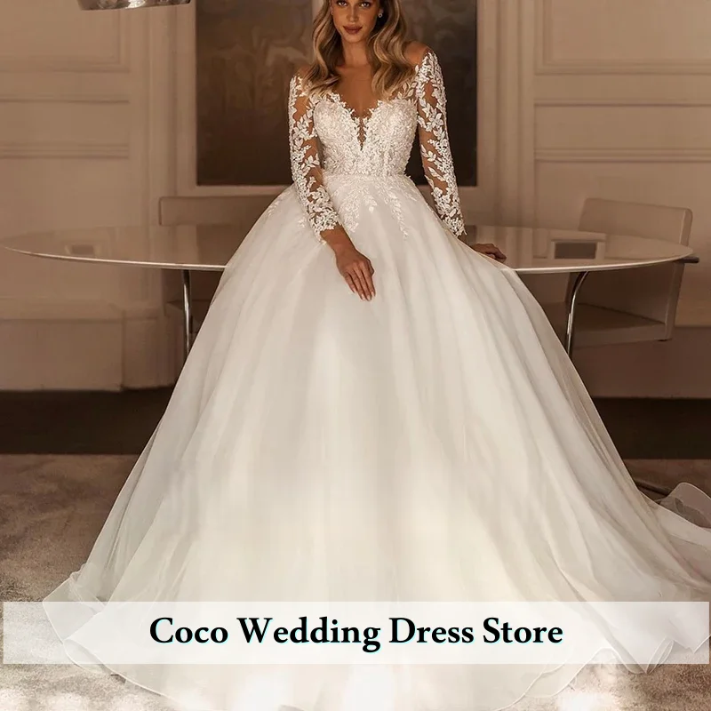 Maßgeschneiderte elegante A-Linie Langarm Brautkleid Applikationen Schatz Vintage Braut Kleid Prinzessin Plus Größe Vestido de Noiva