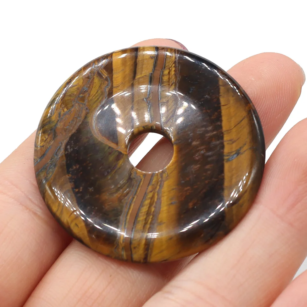 Natural Agates Stone Big Hole Bead Tiger Eye Stones Green Aventurines Round Beads for Making Women Jewelry Necklace 40x40x6mm