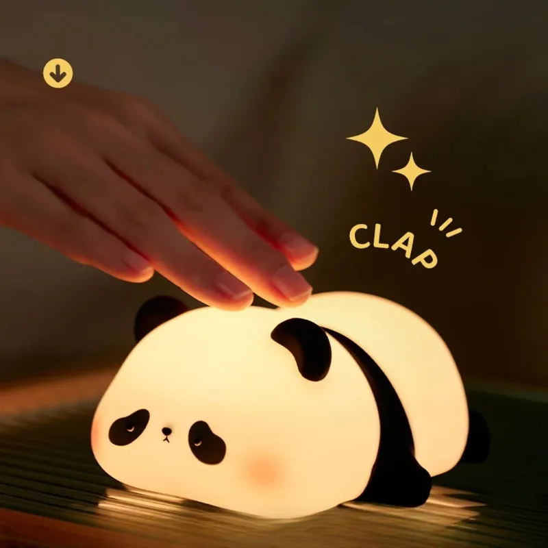 Panda-Shaped LED Night Light - USB Rechargeable Silicone Timer Lamp with Soft Glow for Kids' Bedroom  &  Nursery Decor