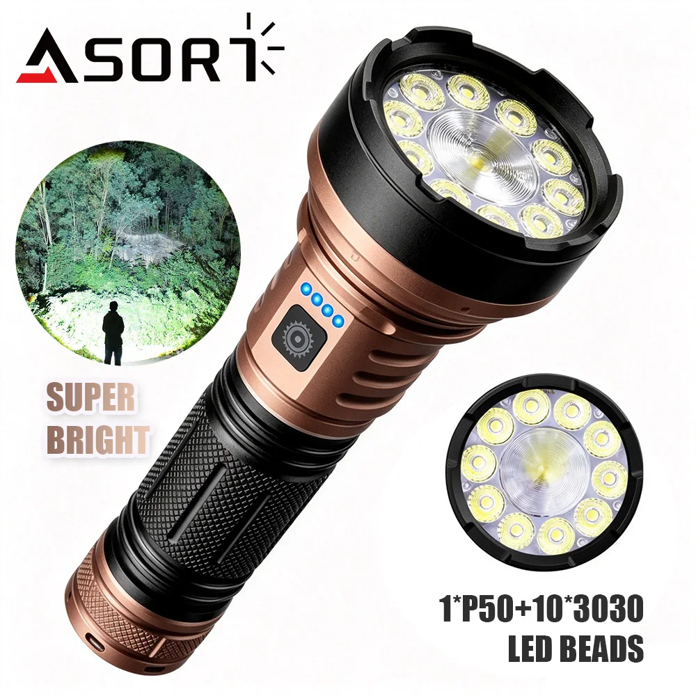 Most Powerful 11 LED Flashlight Super Bright Tactical Torch USB Rechargeable Zoom Work Light Lamp For Camping Fishing Search
