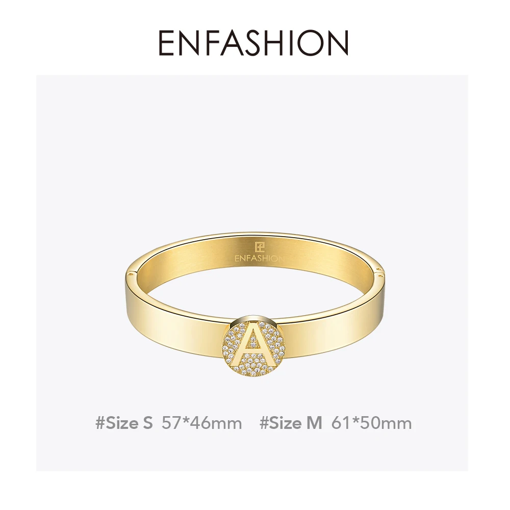 Enfashion Letter Initial Bangle Bracelet Stainless Steel Gold Color Cuff Bangles Bracelets Fashion Jewelry For Women 188005