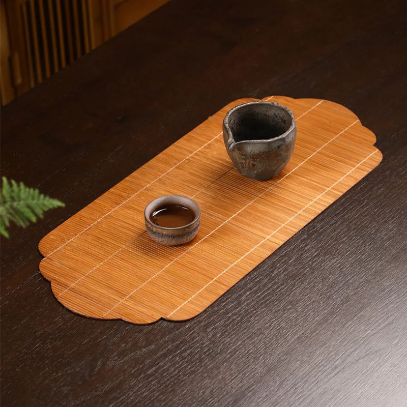 Lacquer Bamboo Weaving Auspicious Cloud Tea Mat Hand-woven Table Flag Zen Tea Making Waterproof Tea Mat Tea Ceremony Accessories