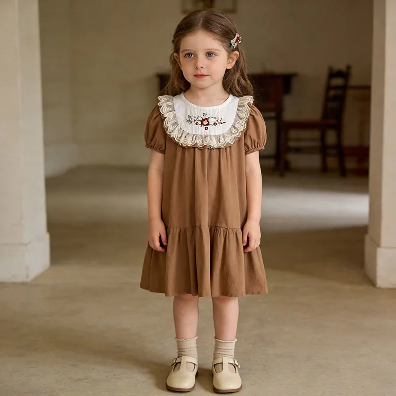 Party Dress Summer New Style Girls' Dress Korean Version Lace Embroidery Short Sleeve Princess Skirt Children's Clothing Dress