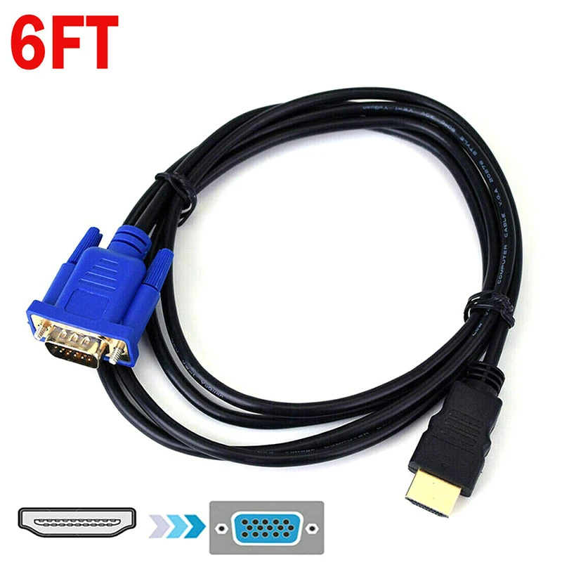 

HDMI Male To VGA Male Video Converter Adapter Cable For PC DVD 1080p HDTV 6FT