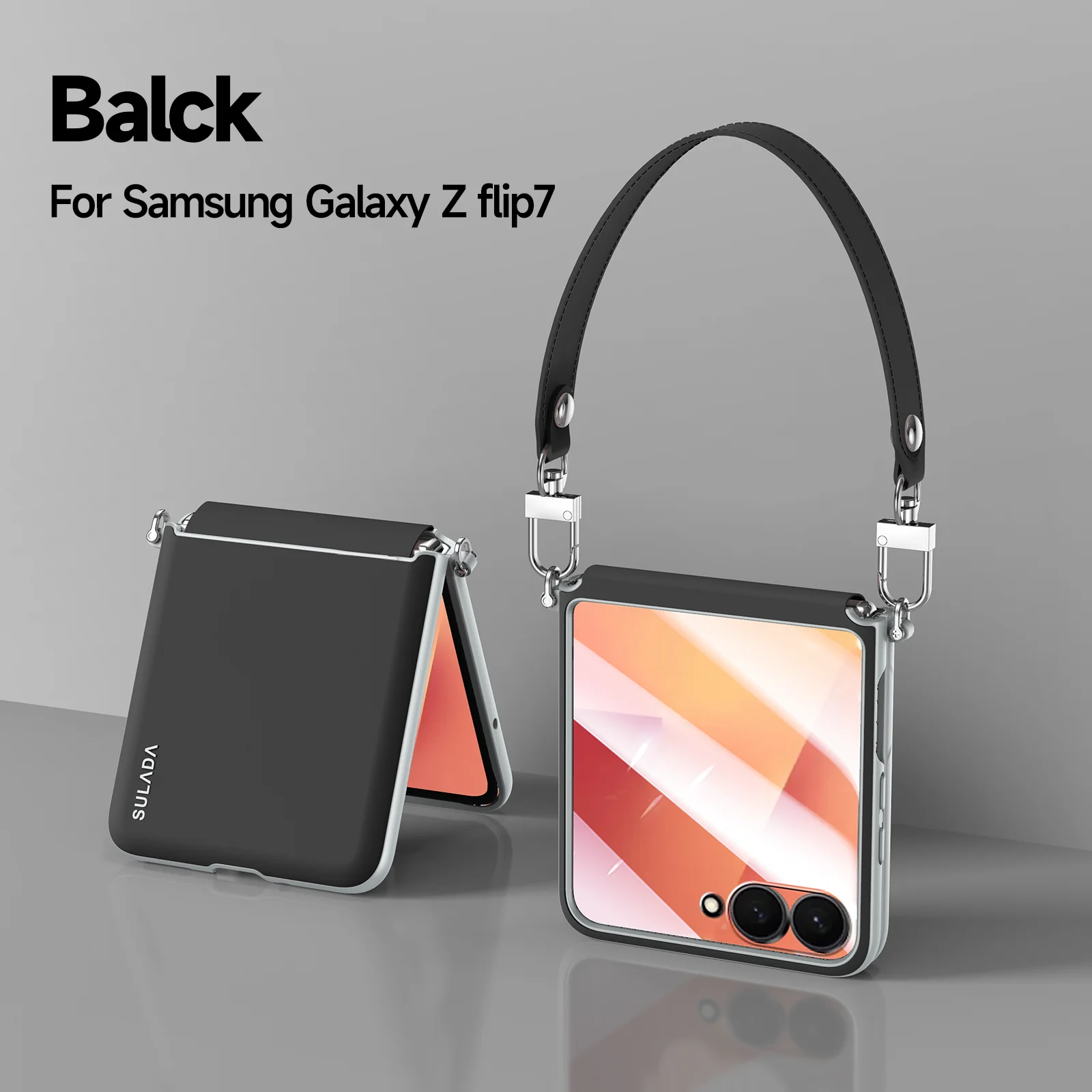 Luxury PU Leather Hard PC Phone Cover for Samsung Galaxy Z Flip 7 Case with Wrist Strap