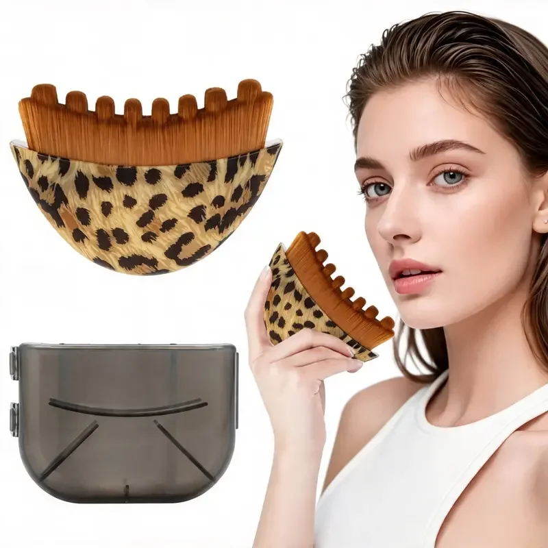 New - Leopard Print Contouring Brush - Ultra-soft bristles, a massage tool for the face, chin, and neck. Ergonomically designed for facial sculpting, skin firming, and lymphatic drainage, it is a self-care product.