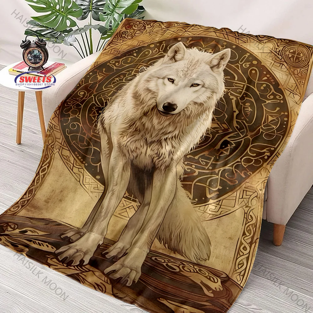 6 Sizes Mysterious Black Wolf Wolf Totem Print Flannel Blanket for Son Husband Dad,Super Soft Fluffy Bedroom Sofa Office Blanket