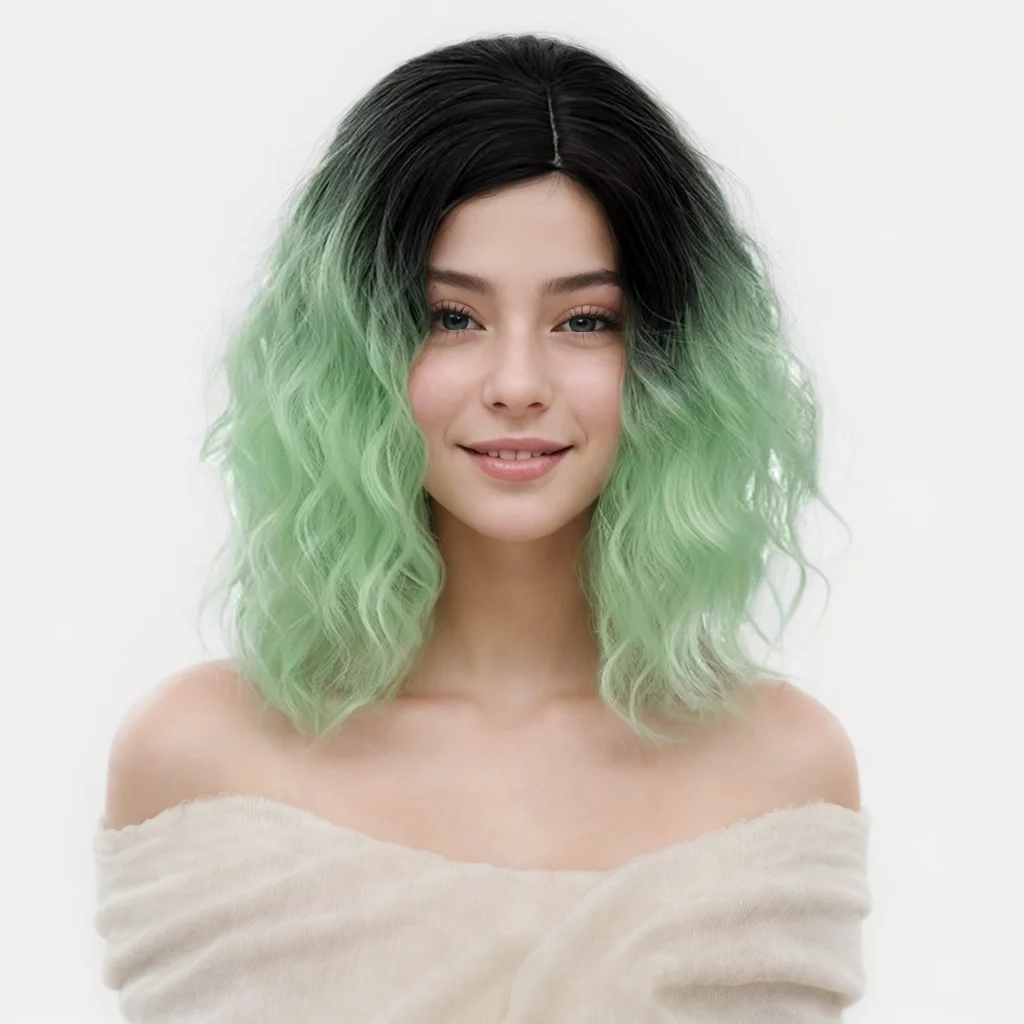 

MSIWIGS Short Curly Two Tone Synthetic Cosplay Wig for Women Bob Ombre with Dark Roots Female Fake Hair