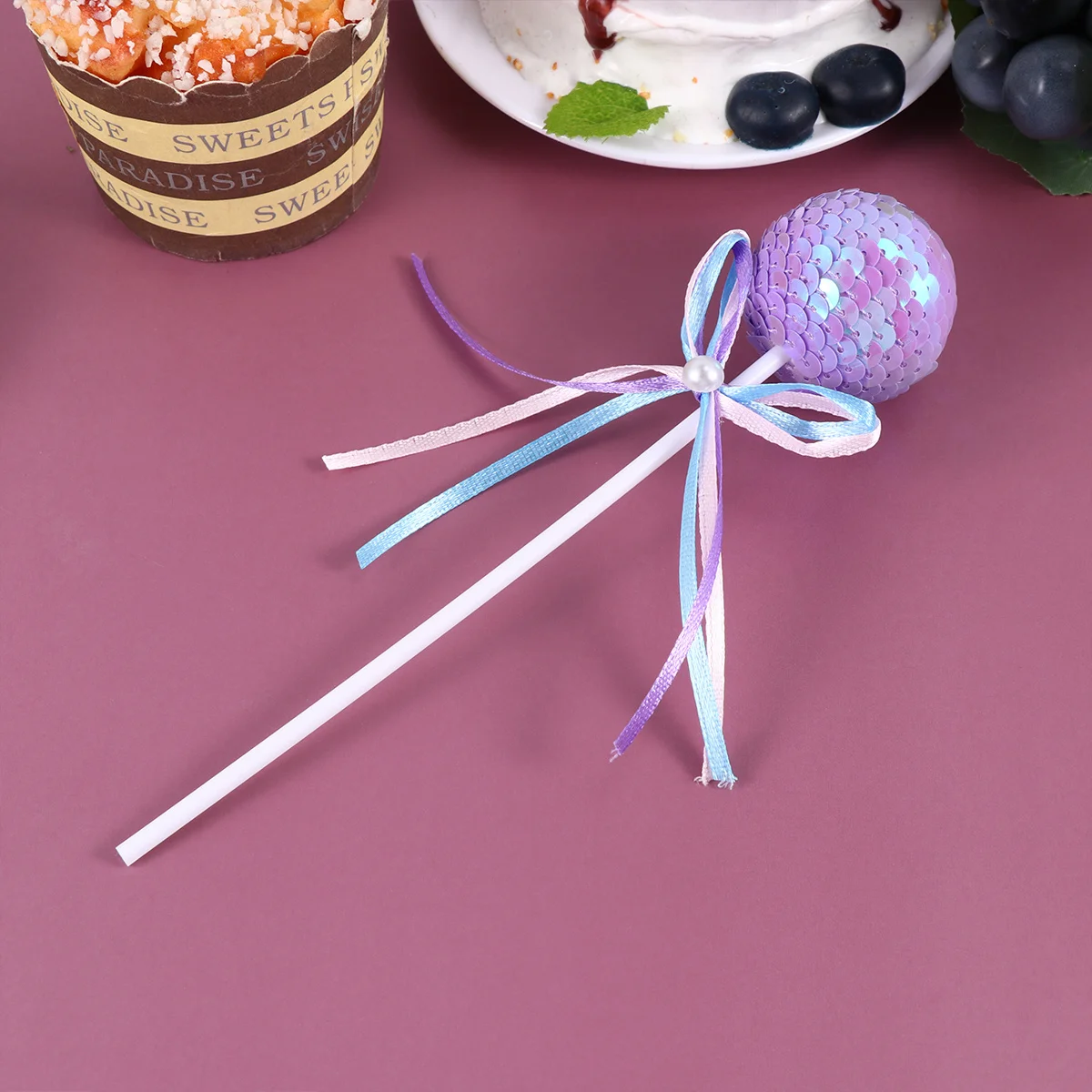 

6Pcs Sequin Ball Cake Toppers Purple Ribbon Bowknot Reusable Cake Insert Card Birthday Wedding Kids Party Cupcake Decorations