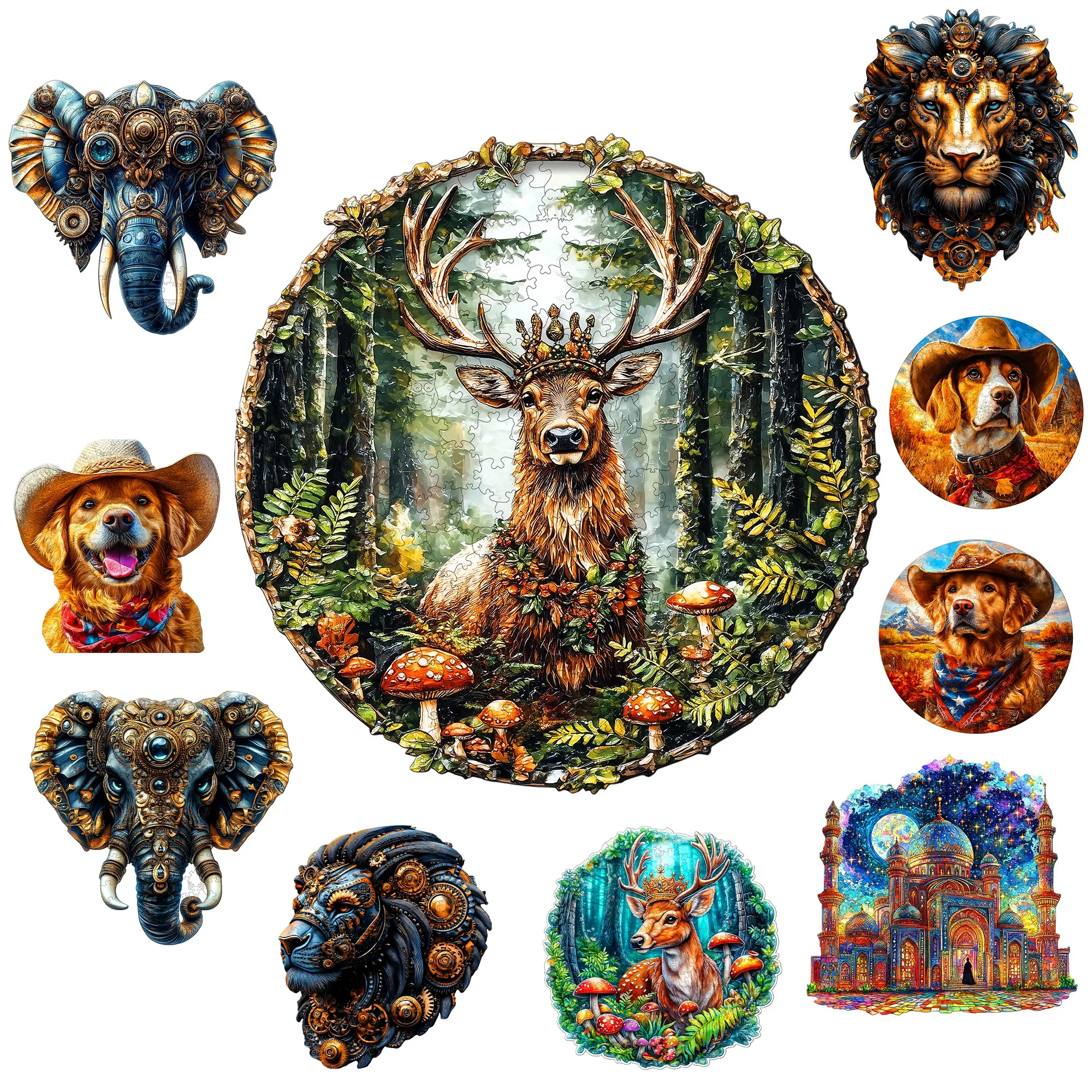 

Deer and the animals Theme Wooden Jigsaw Puzzle Wooden Decor Painting Christmas and Halloween Gift Toy For Teen And Kid