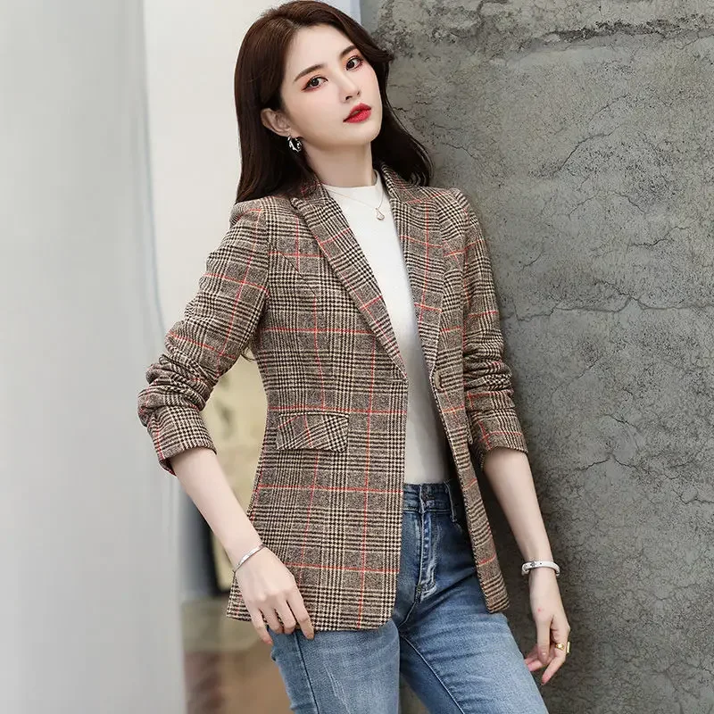 

Ladies New Fashion Lattice Suit Blazer Women Clothing Woman Office Wear Casual Nice OL Jacket Female Girls Coats PA1200