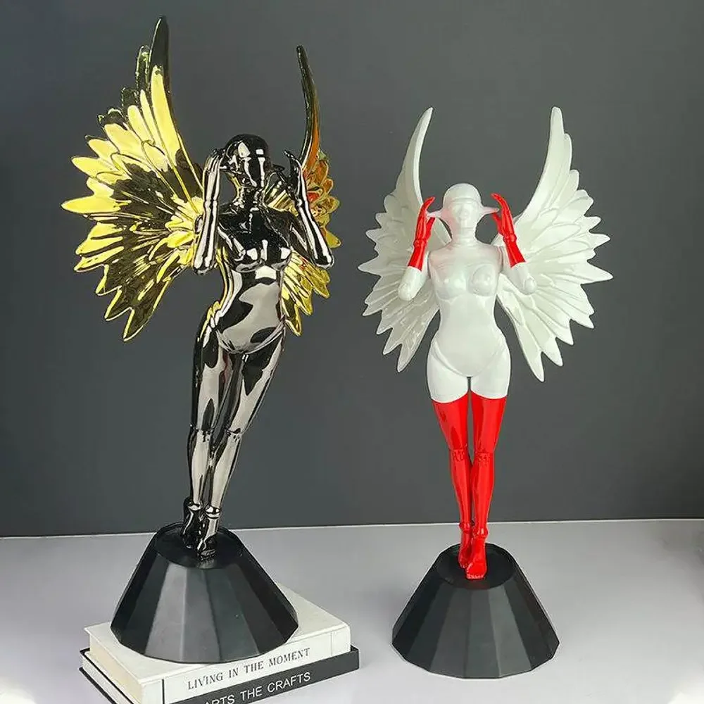 Modern Angel Sculpture Ornament Luxury Resin Robot Women Exhibition Hall Science Technology Custom Electroplating Resin Statue
