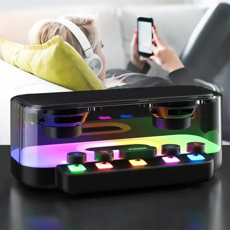 Wireless Bluetooth RGB Lights Gaming Speaker Stereo Subwoofer Transparent Support USB TF Card Play PC Sound Bar Game Soundbox