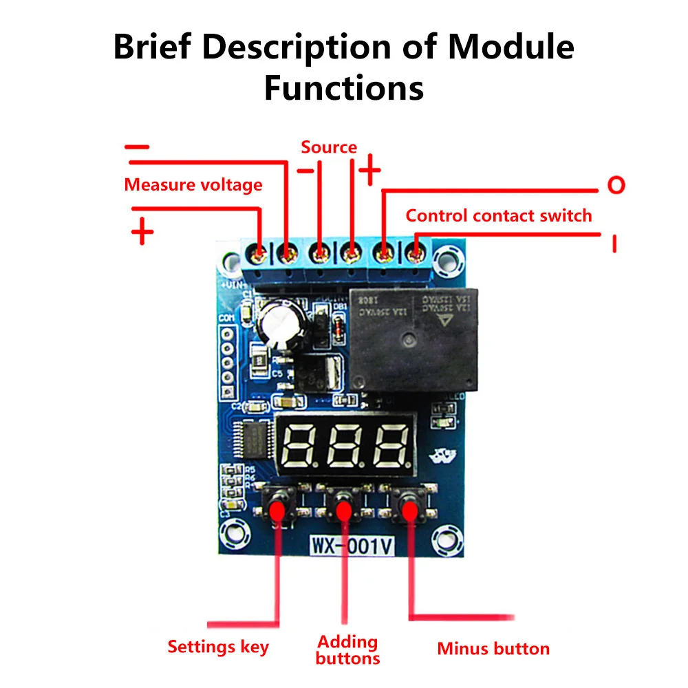 Voltage Detection Module Relay Switch Charging Discharge Monitoring Protection DC12V 12A Upper & Lower Limit Control Relay