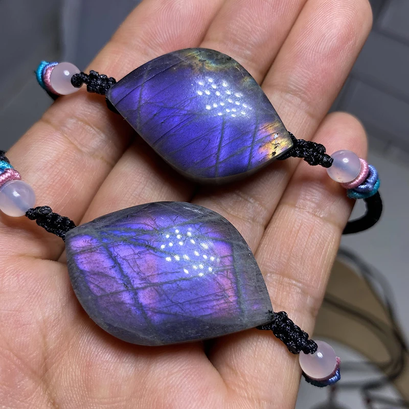 

Высококачественный натуральный розовый пурпурный Блестящий лабрадорит, кристалл, сглаза, драгоценный браслет для заживления