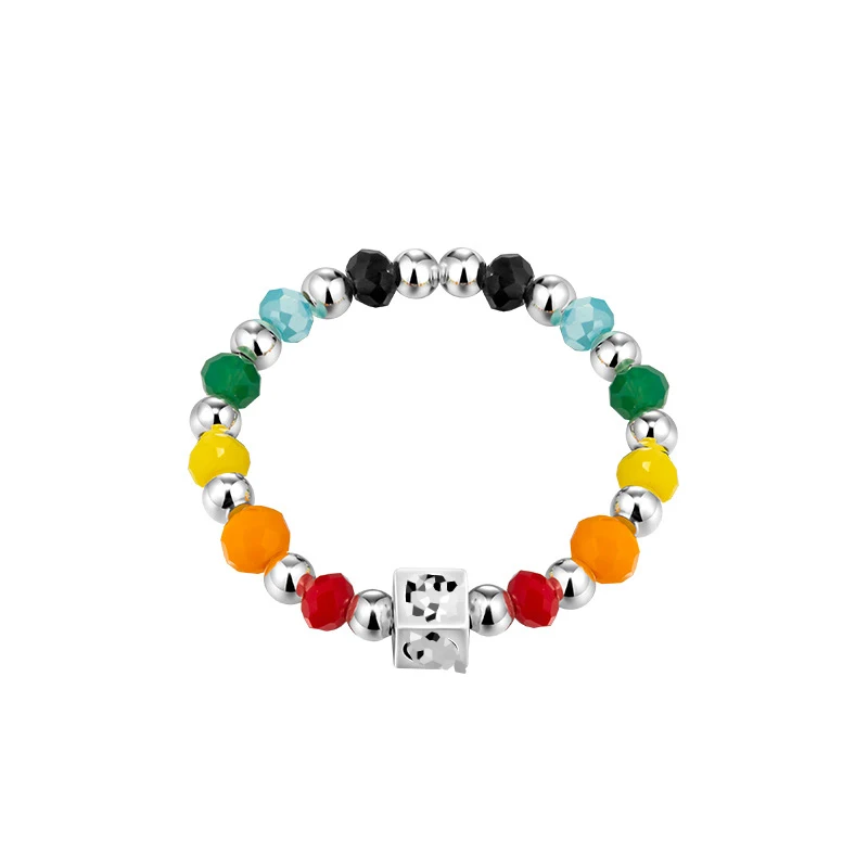 ANENJERY Square Heart Colored Rainbow Beaded Ring Female Cute Index Finger Ring bague femme anel