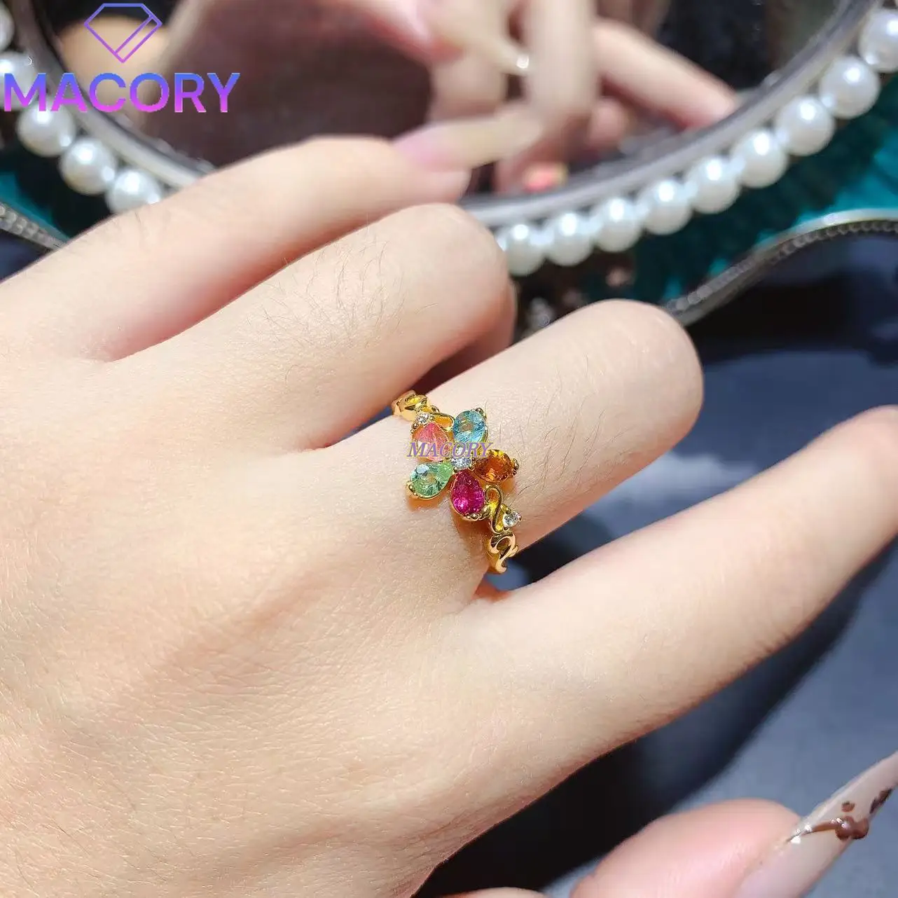 

Женское кольцо с турмалином из стерлингового серебра 925 пробы натурального радужного цвета, красивый высококачественный цвет с сертификатом