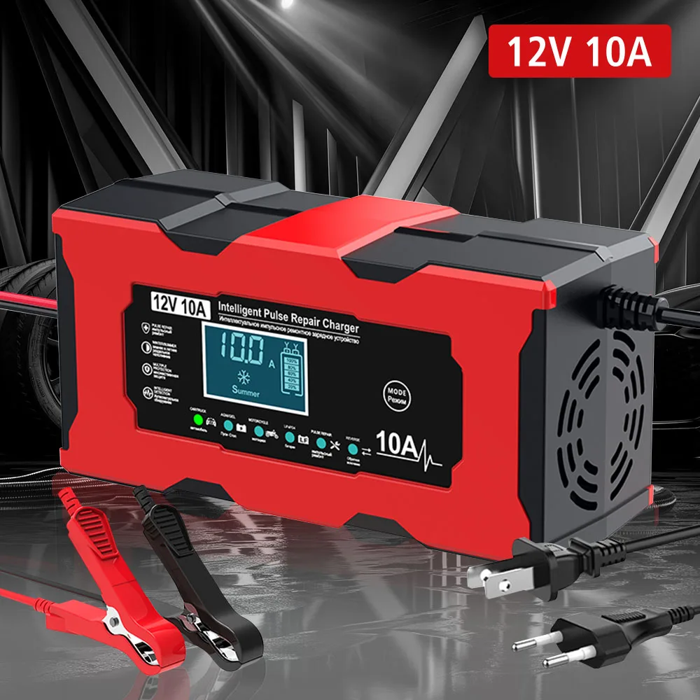 

10A 12V Зарядные устройства для автомобильных аккумуляторов Интеллектуальный импульсный ремонт для железных литиевых свинцово-кислотных аккумуляторов AGM Бытовые зарядные устройства для хранения ячеек