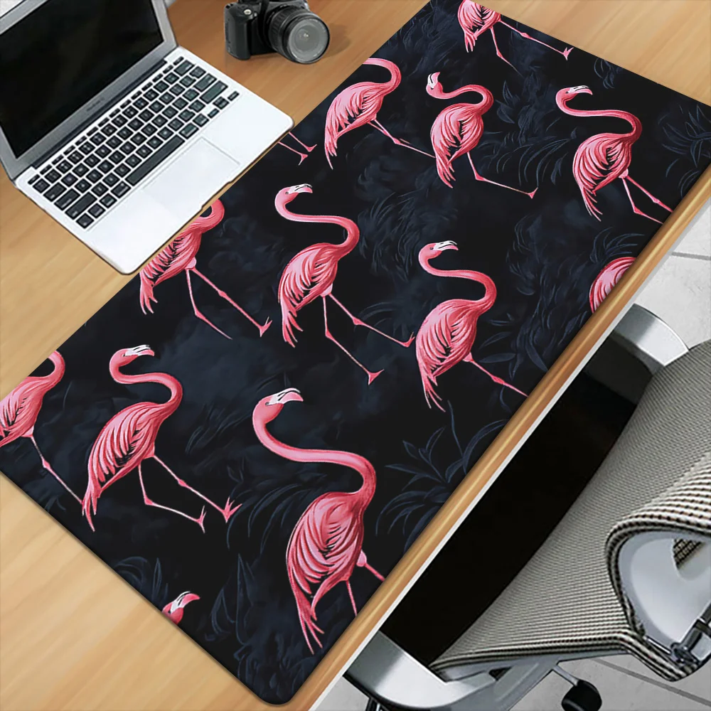Flamingo Pattern Extended Desk Mat Large Anti-Slip Rubber Base Smooth Fabric Gaming Mouse Pad for Office