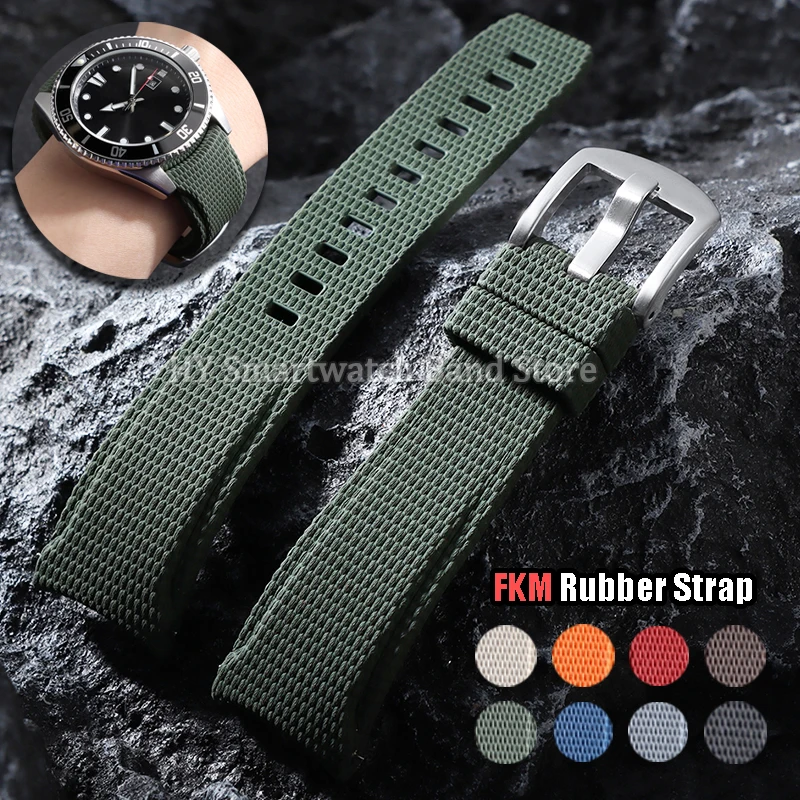 Curved End FKM Rubber Watch Strap Quick Release Bracelet for Longines for Seiko for Rolex Men Sport Wrist Band 20mm 21mm 22mm