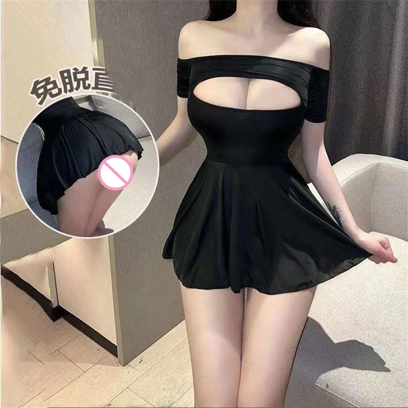 Plus Size Women A-Line Pleated Dress Ice Silk See Through Tight Mini Dress Clubwear Open Chest Short Sleeve Lingerie Nightdress