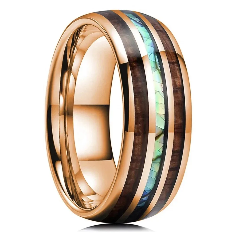 Cool 8mm Silver Color Camo Pattern Inlay Ring for Men