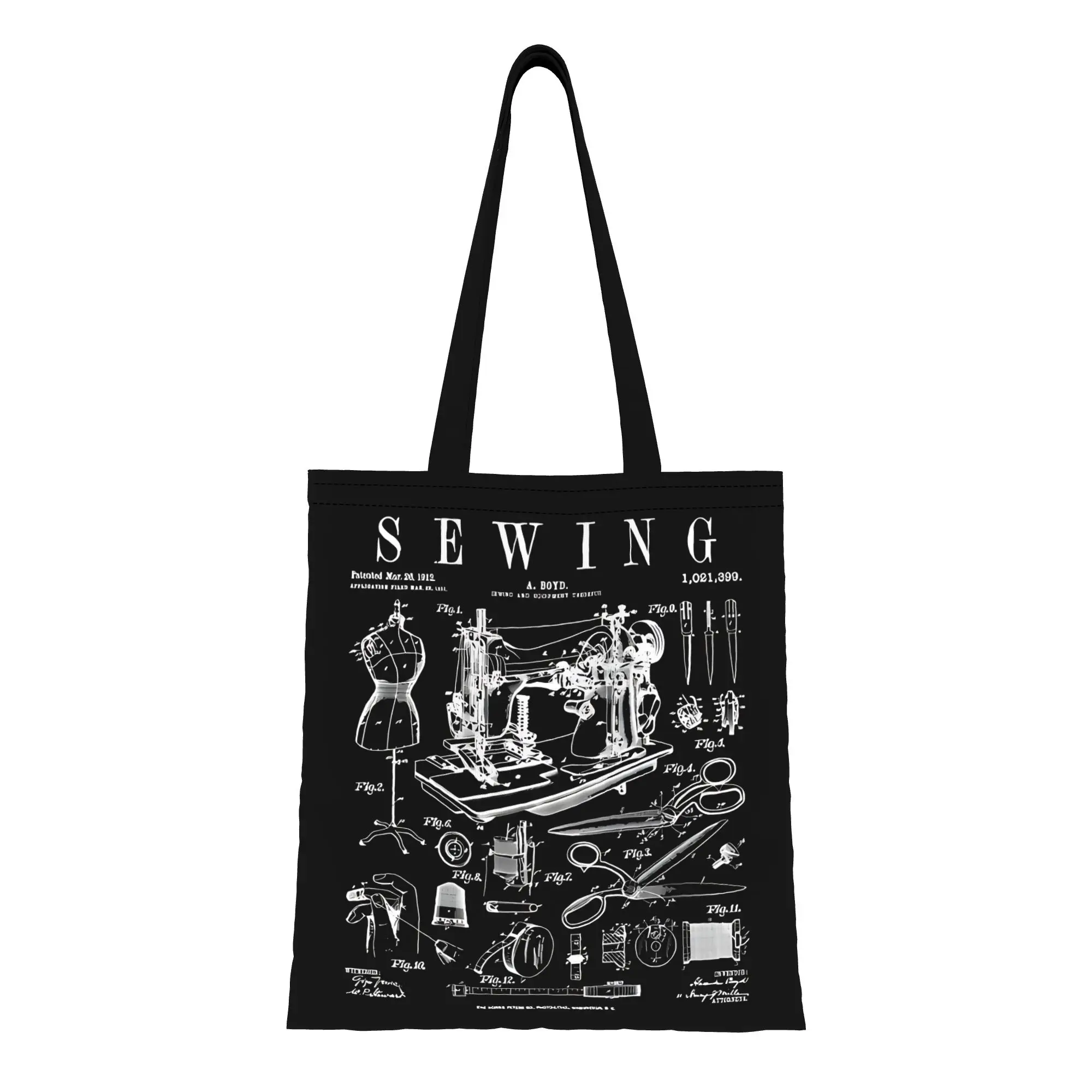 Reusable Trendy Sewing Machine Quilting Quilter Crafter Patent Print  Shopping Bag Women Tote Bag Portable  Shopper Bags
