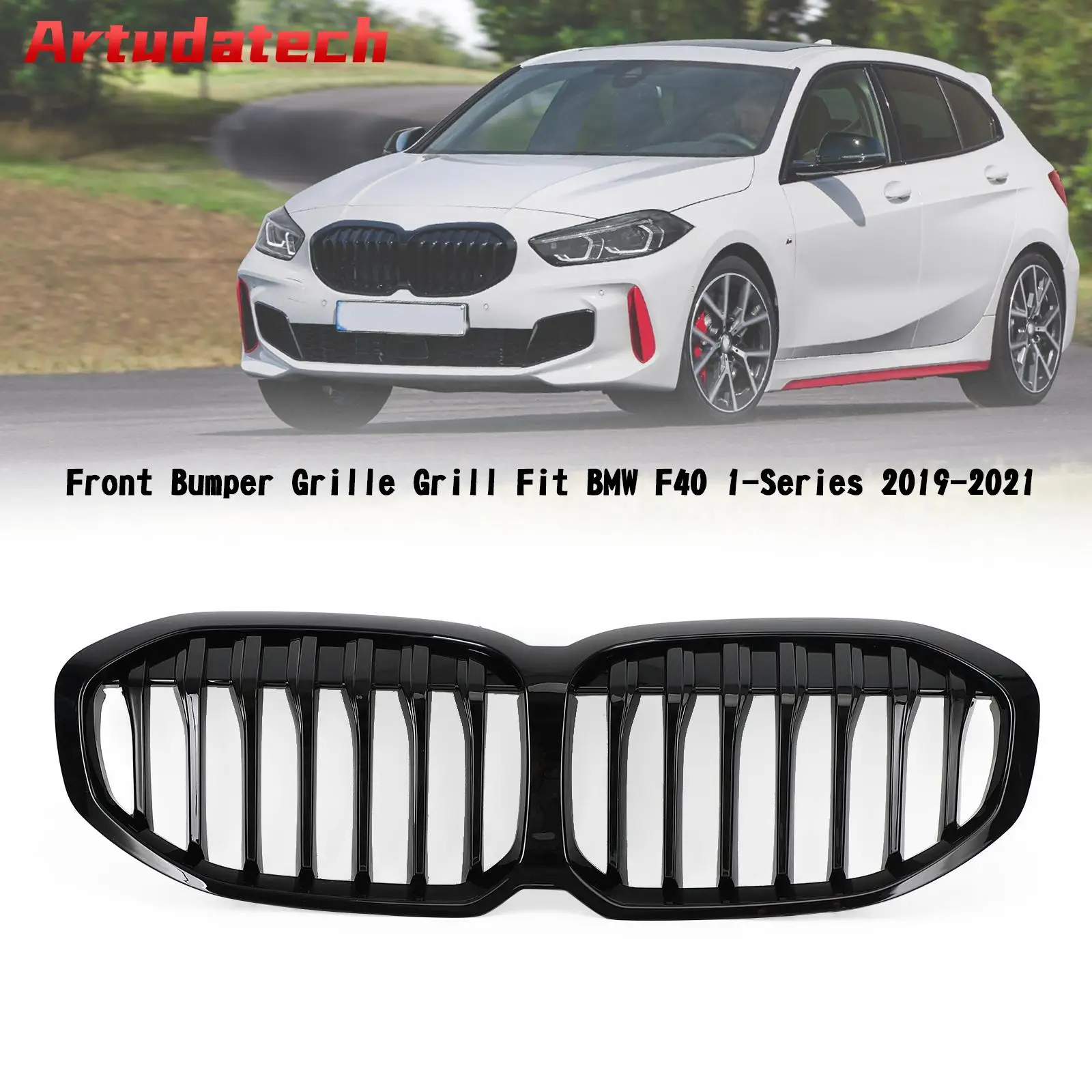 Artudatech Gloss Black Front Replacement Hood Grille Fit for BMW F40 1-Series 2019-2023