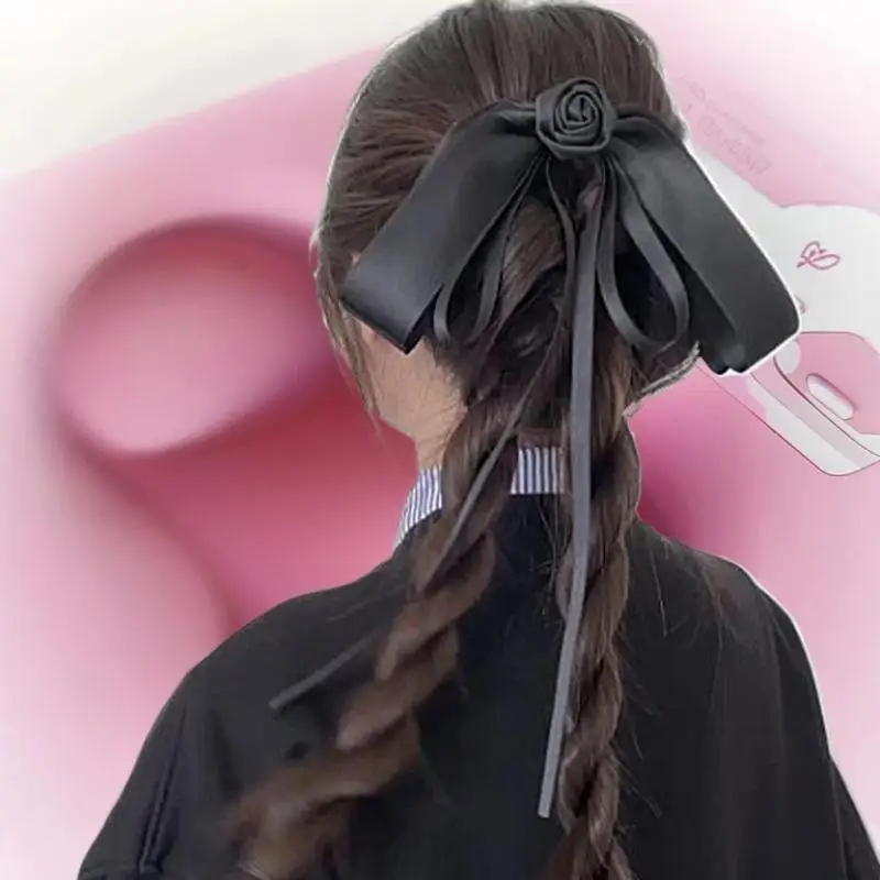 دبوس شعر على شكل فيونكة كاميليا جرلي؛ مشبك شعر فرنسي عالي الجودة باللون الأسود؛ ملحق أنيق بمشبك علوي لملابس الحداد #5