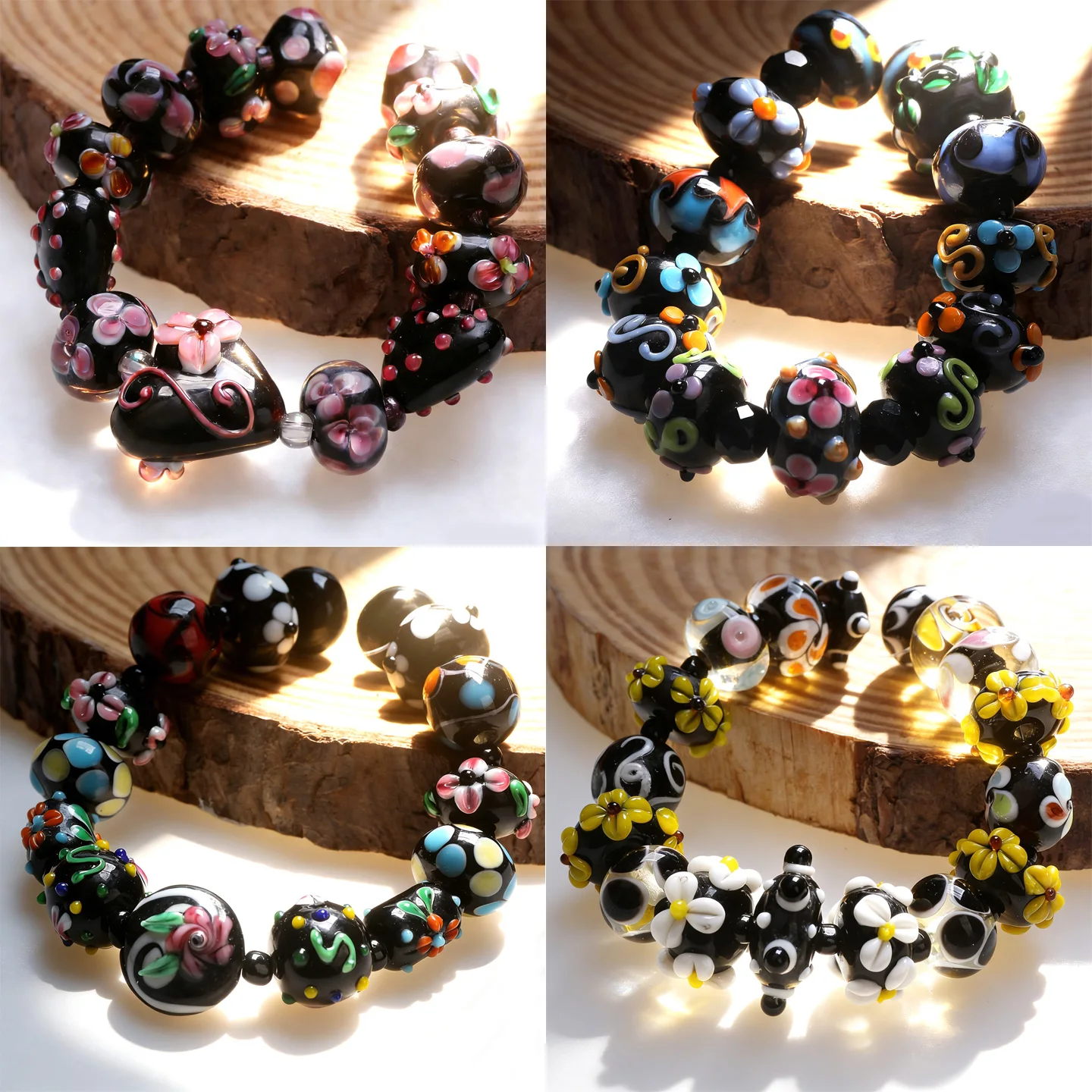 

Only 1set!Good Quality!Black!Pure Handmade Retro Lampwork Glass Loose Beads For Charm DIY Bracelets Jewelry Making Accessories !