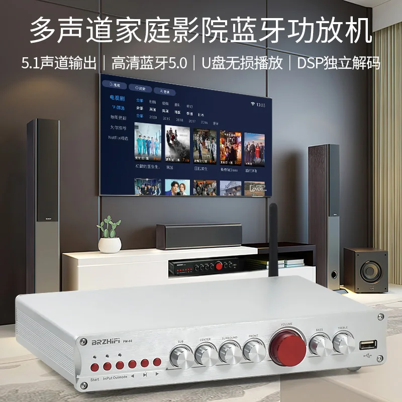 BRZHIFI High Power Digital Power Amplifier 5.1 Channel Home Cinema LDAC Bluetooth 5.0 Heavy Bass