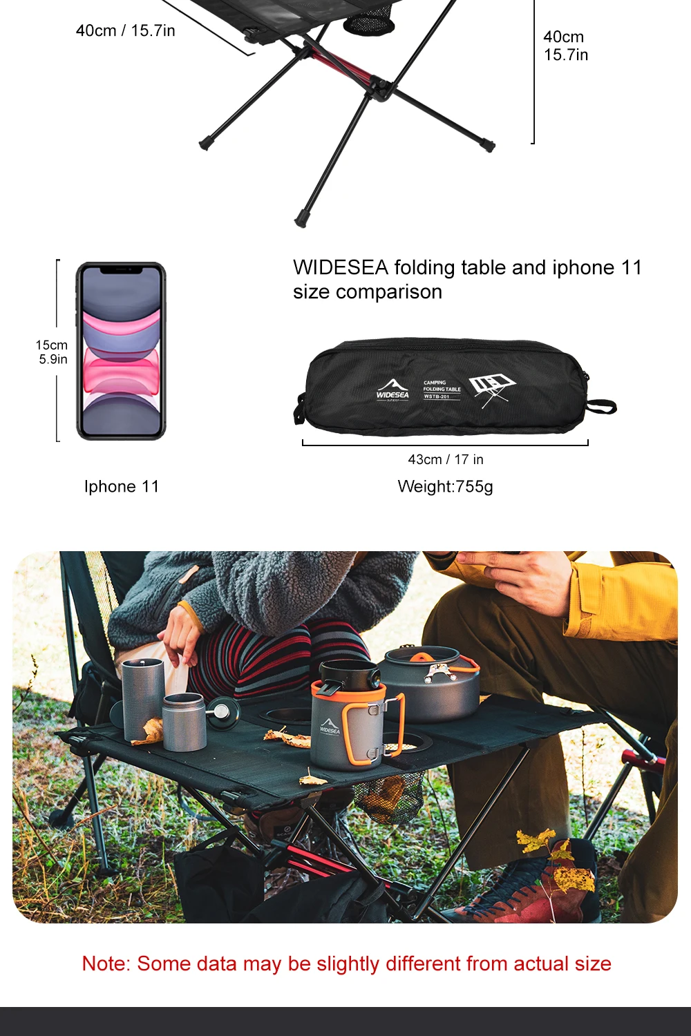 WIDESEA Tragbarer, zusammenklappbarer Campingtisch mit Getränkehaltern und Netztasche, leichter Outdoor-Picknicktisch für Wandern, Reisen, Strand – Detail 2