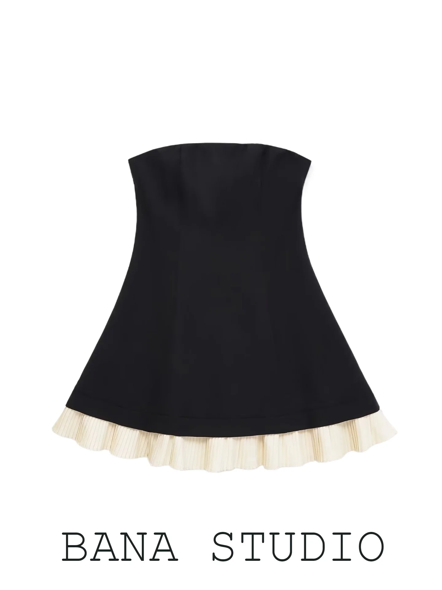 

Black Splice Wrap Waist Crop Dress French Style Pure Color Summer New Arrival Women's City Commute X Version Back Zipper