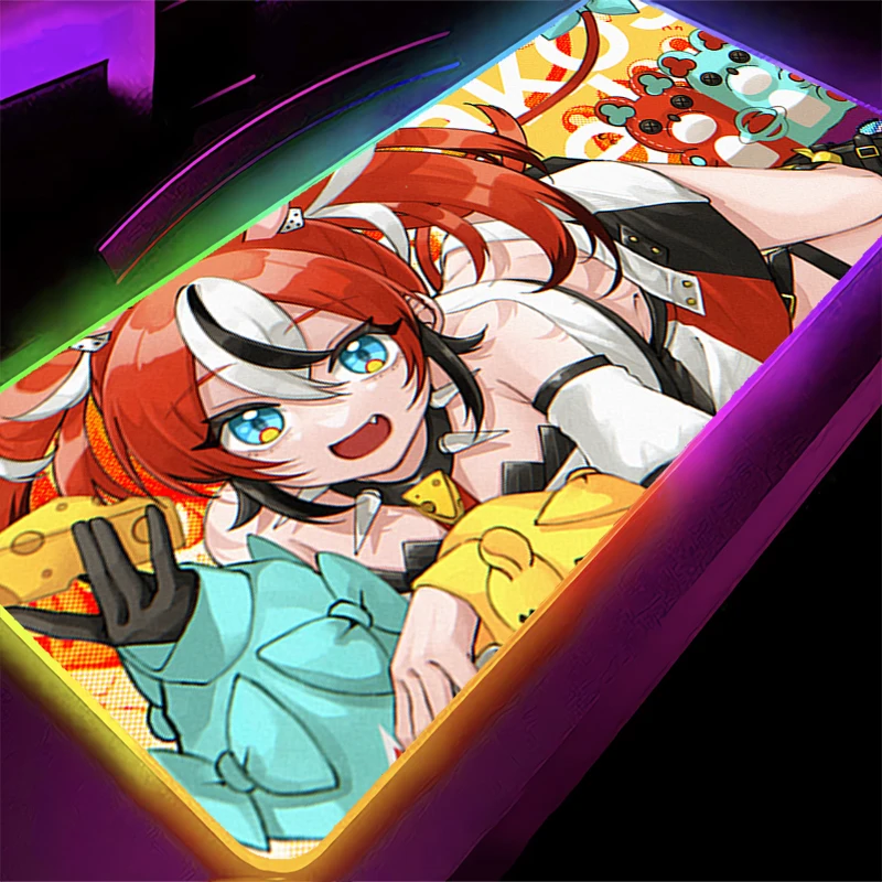 

RGB LED Mouse Pad Laptop Keyboard Pad Non-Slip Anime Gaming Mat PC Accessories Mousepad Rubber H-hololive Hakos Baelz Desk Mat