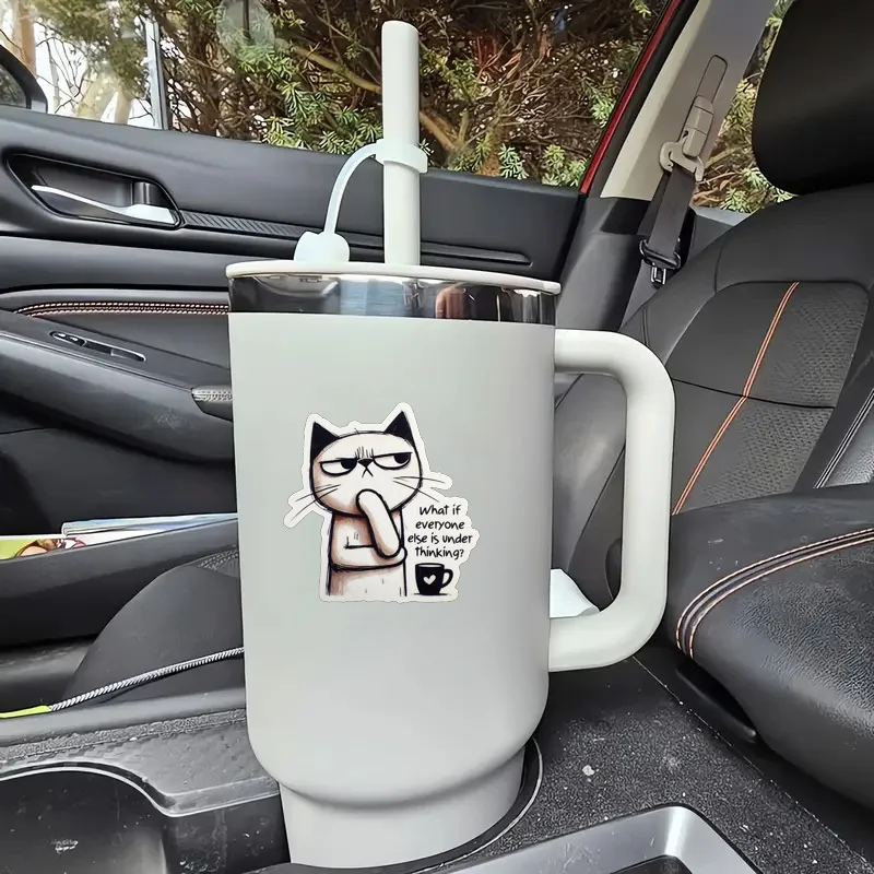 

Fun Cat Stickers: Overthinking Humor | Vinyl Mental Health Stickers for Water Bottles, Laptops | Cute, Single Use, Glossy