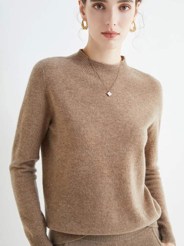 

High Quality Women's Basic Pullover Mock Neck Sweater Long Sleeve 100% Merino Wool Worsted Wool Knitwear Simple Style