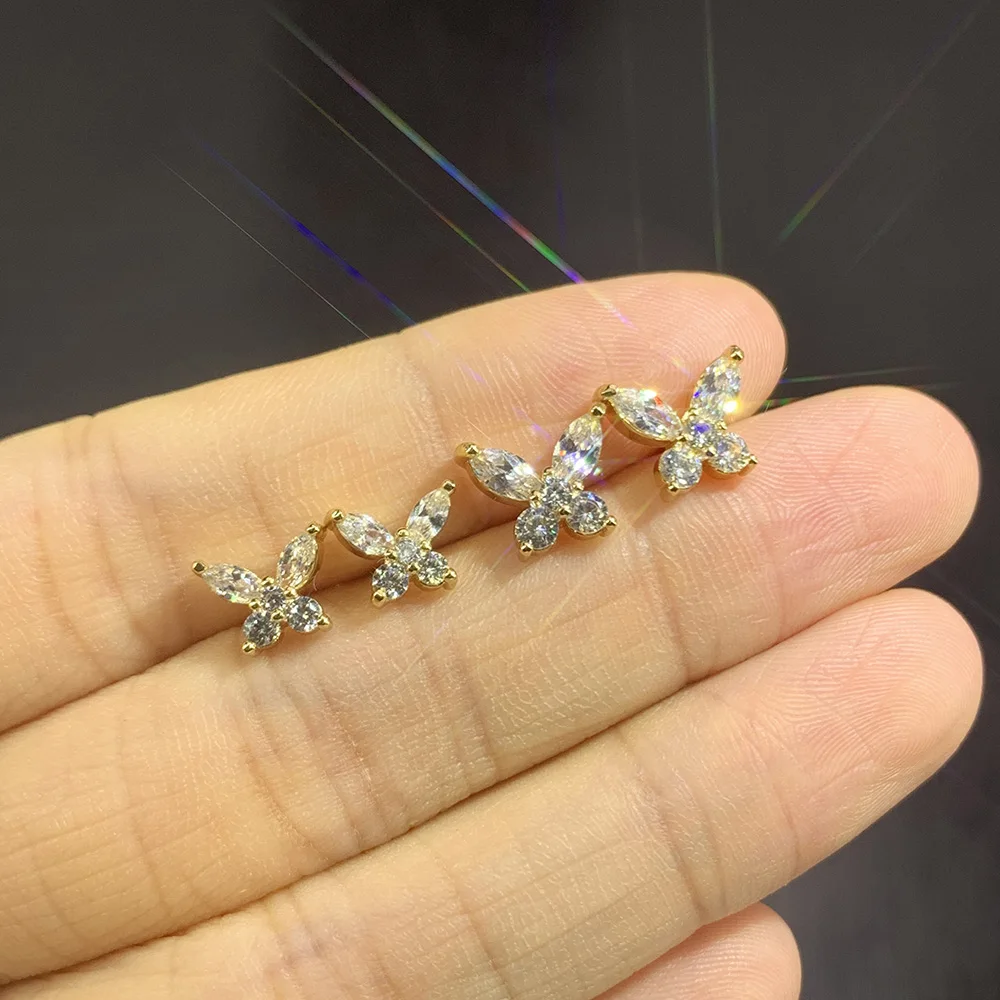 أقراط أذن على شكل فراشة ذهبية اللون للسيدات كورية أنيقة مكعبة الزركونيوم اكسسوار أذن للبنات هدايا مجوهرات E404 #2