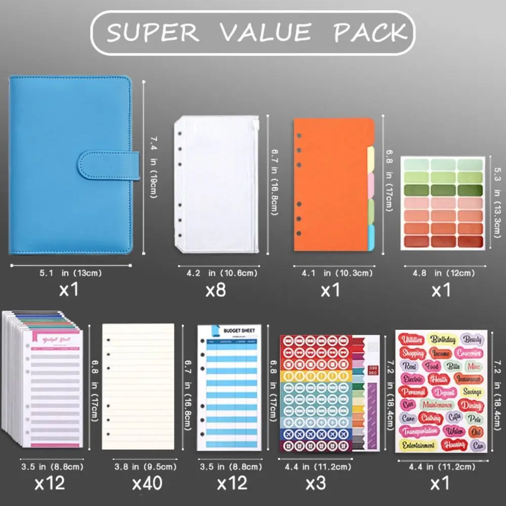 Artwork A6 Binder Ledger Macaron Colorful PVC Budget Binder Notebook Stickers with Zipper Envelopes Budget Planner Office Worker