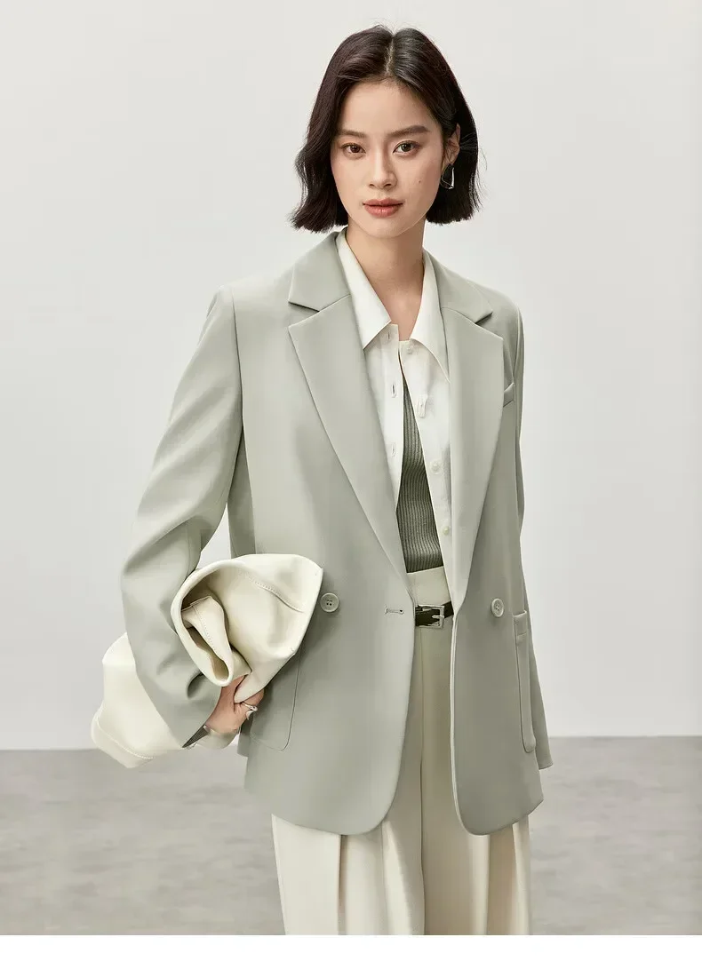 SENTUBILA Texture Twill Blazers for Women 2024 Autumn Straight Notched Collar Office Lady Work Business Coat Female 143X57042