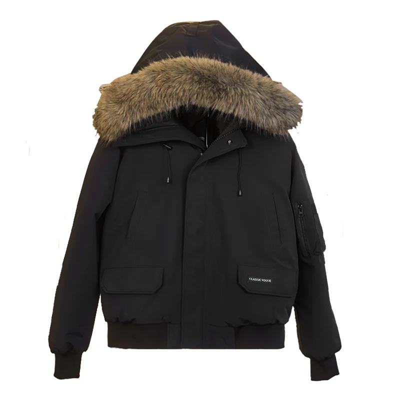 

Men's down Jaet Hooded Thiened Fur Collar Youth Faion Winter Coat Outdoor Climbing Running Polyester Fiber Straight Tube