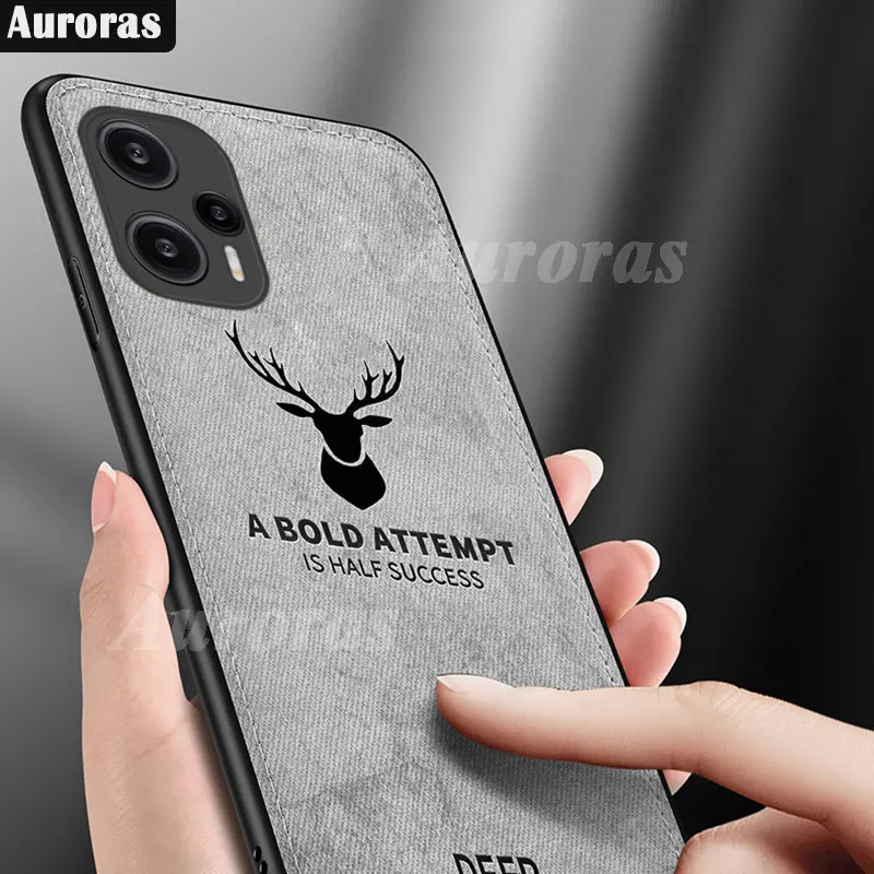 Auroras For Xiaomi Poco F5 Pro 5G Case Luxuy Cloth Texture Deer Anti-Drop Soft Shell For Xiaomi Poco X5 Pro 5G Back Cover