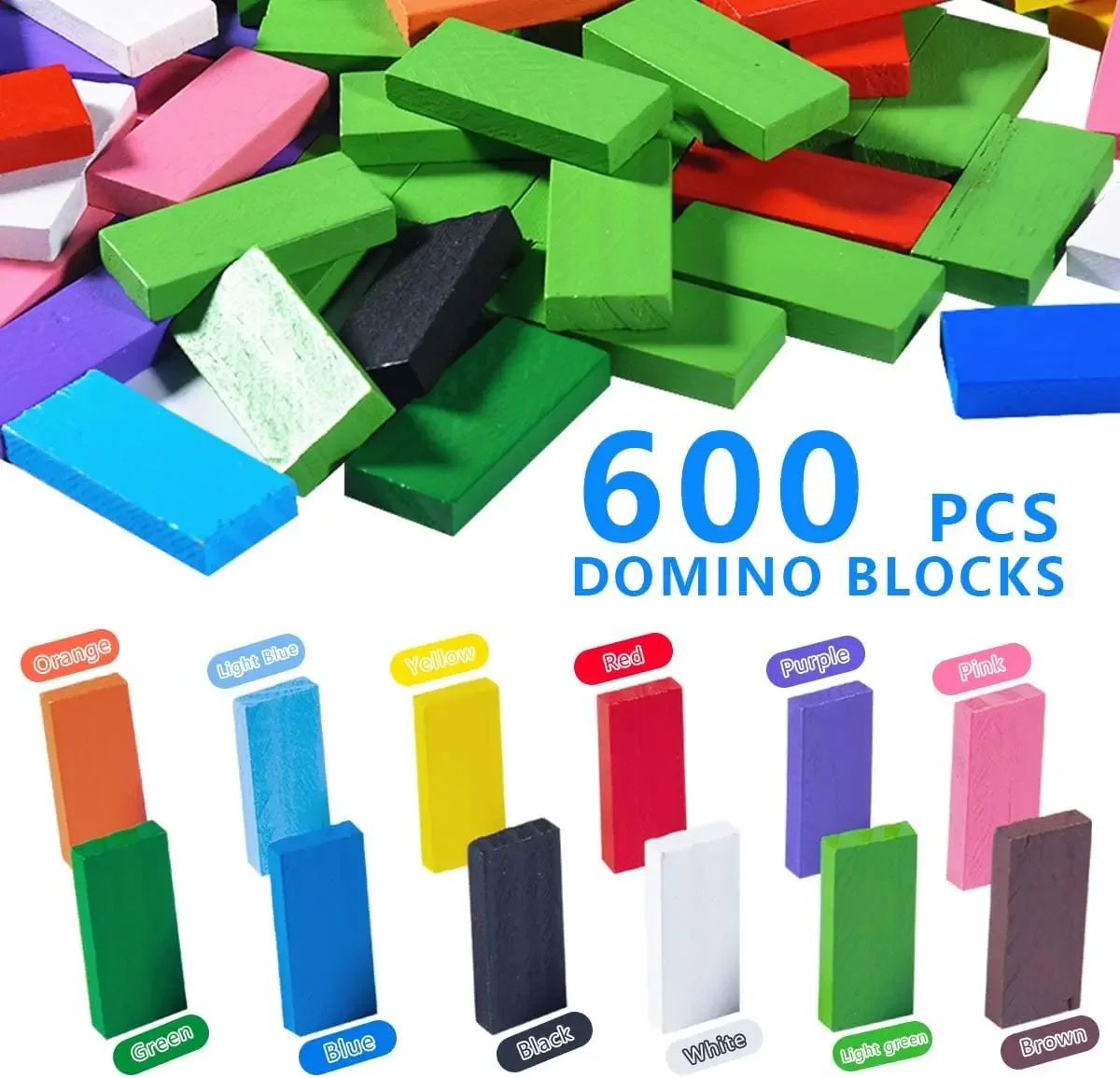 600 Pcs Colorful Wooden Domino Blocks Set Tile Bulk Building Racing Stacking Games Educational Toys for Kids Birthday Party Favo
