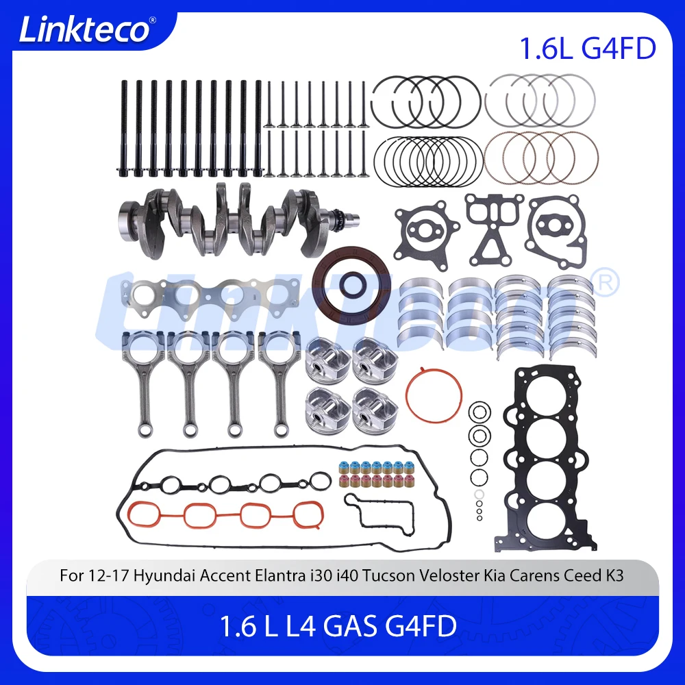 

Engine Rebuild Kit Gasket Crankshaft Connecting Rod Bearing Piston Intake/Exhaust Valve Set Fit 1.6 L G4FD For Hyundai Kia 1.6L