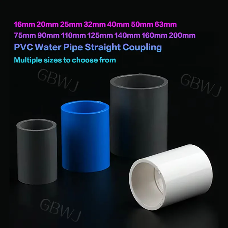 

PVC Water Pipe Straight Coupling Connector Plastic Pipe Equal Quick Joints Garden Irrigation Fittings 16 20 25 32 40~200 mm