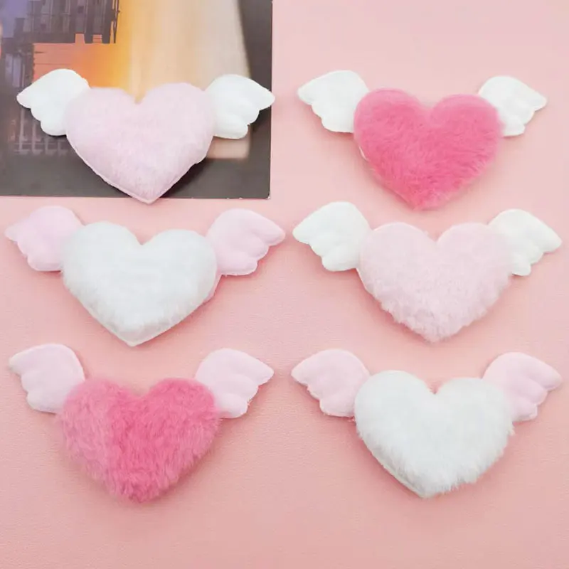 10pcs Sweet Heart Plush Angel Wing Padded Appliques Accessories for DIY Children's Clothing And Hat Projects