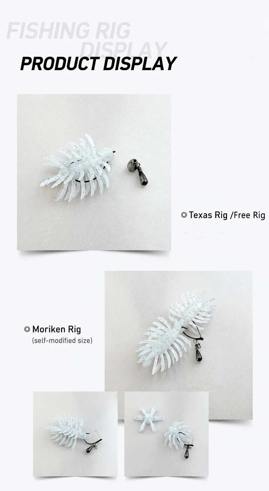 1 Stück, 3 Stück, 11 cm, 10 g, doppelter Kopf mit wackelnden Tentakeln, behaarter Spinnenköder, schwimmender, weicher Köder aus Kunststoff, flexibler Köder für Barsch, Hecht und Forelle. – Detail 7