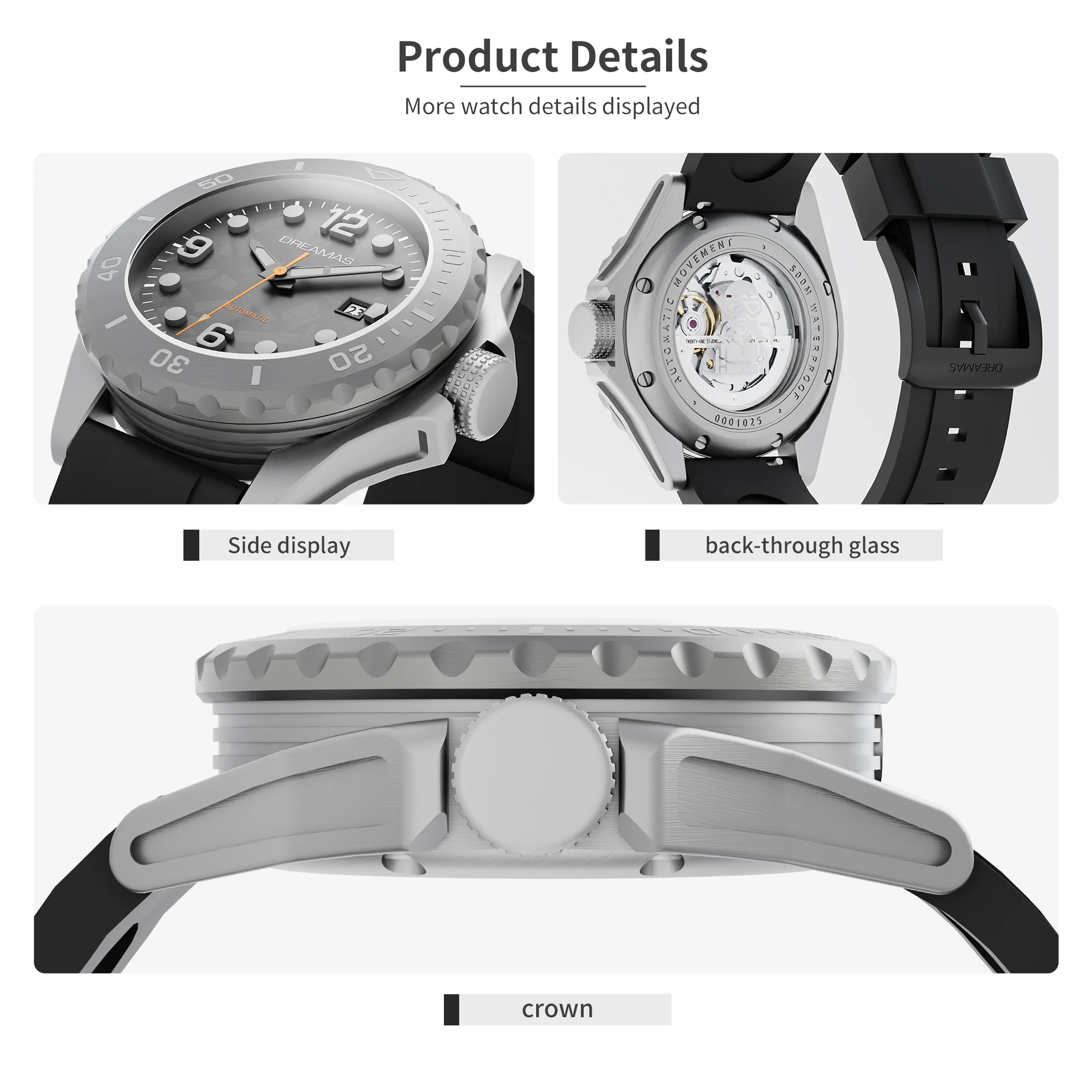 DREAMAS Herren Mechanische Uhr Titanlegierung Taucheruhr Schweizer 3D Super Leuchtend 500m Wasserdicht Automatikuhr DMS7350 – Detail 3